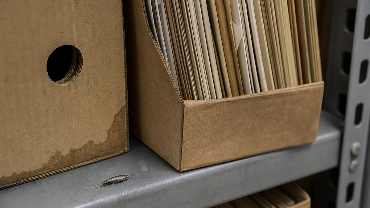 Cajas de archivo y carpetas de papel en un trastero ordenado