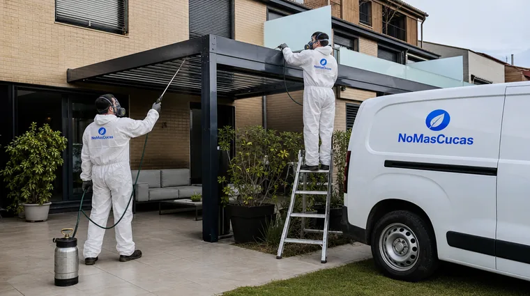 Equipo de NoMasCucas aplicando un tratamiento exterior en Terrassa